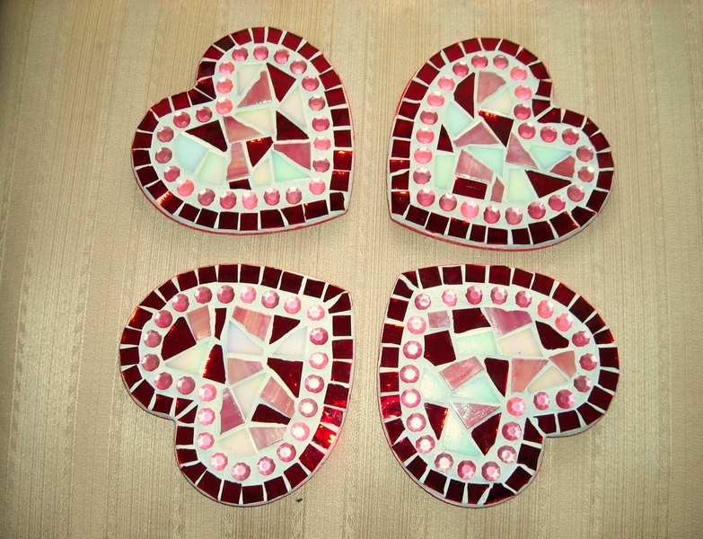 Mosaic coasters Red Hearts