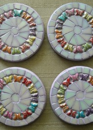 Mosaic coasters White/Lavender Butterflies