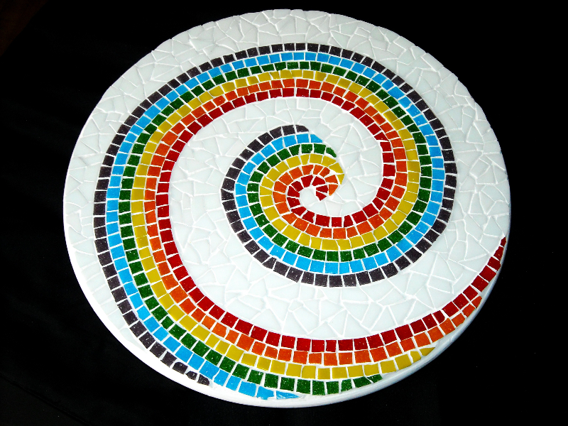 Mosaic rainbow spiral lazy susan
